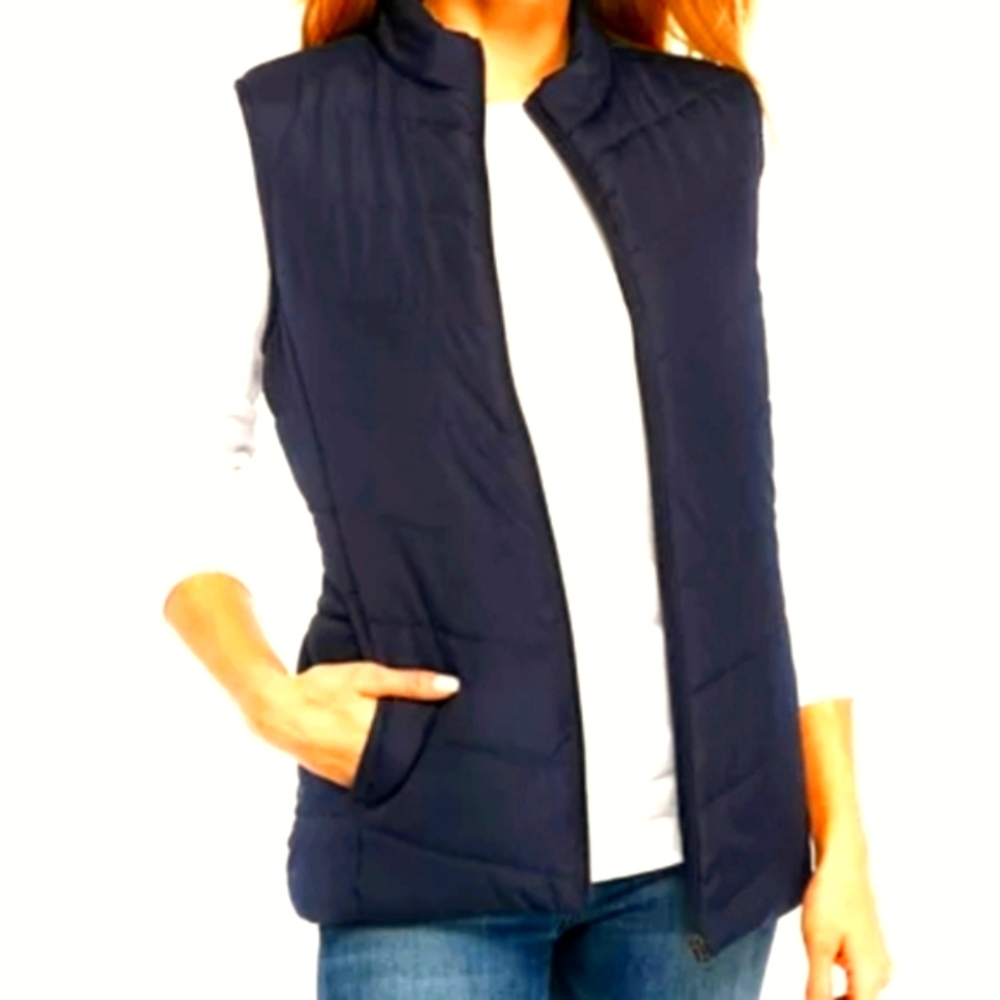 Kim Rogers Full Zip Lightweight Puffer Vest. Navy Blue. NWT.  Petite Small
